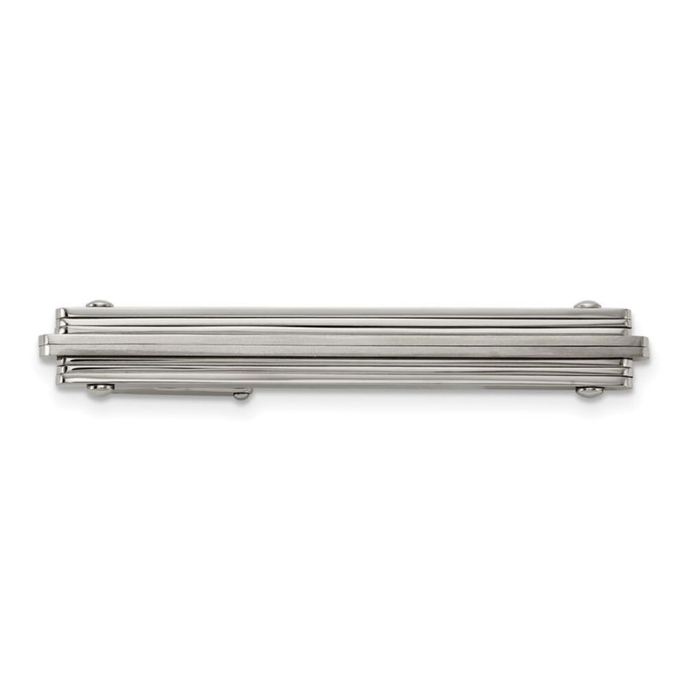 Stainless Steel Brushed & Polished Striped Tie Bar Clip, 7 x 55mm